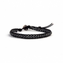 Hematite Wrap Bracelet For Man. Grey Hematite Onto Black Leather