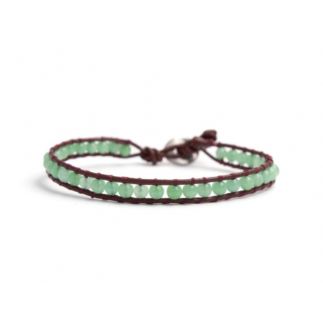 Green Avventurine Bracelet For Man Onto Bark Leather