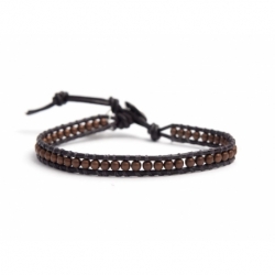 Bronze Hematite Bracelet For Man Onto Dark Brown Leather