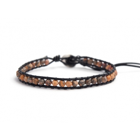 Ghost'S Eye Jasper Bracelet For Man Onto Black Leather