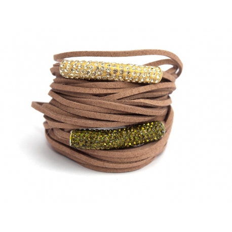 Light Brown Alcantara Wrap Bracelet For Woman With Strass