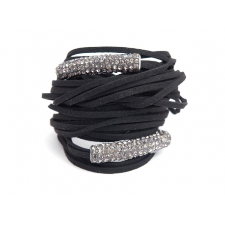 Black Alcantara Wrap Bracelet For Woman With Strass