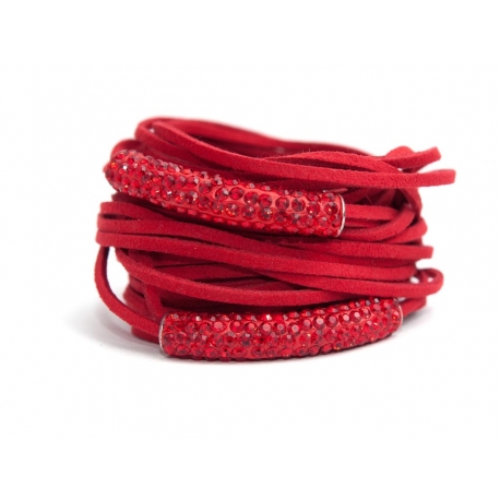 Red Alcantara Wrap Bracelet For Woman With Strass